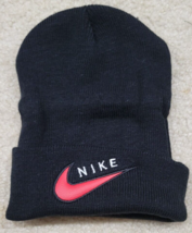 Vintage 1990s Black Red Nike Swoosh Beanie RARE NEW Cap - £18.87 GBP