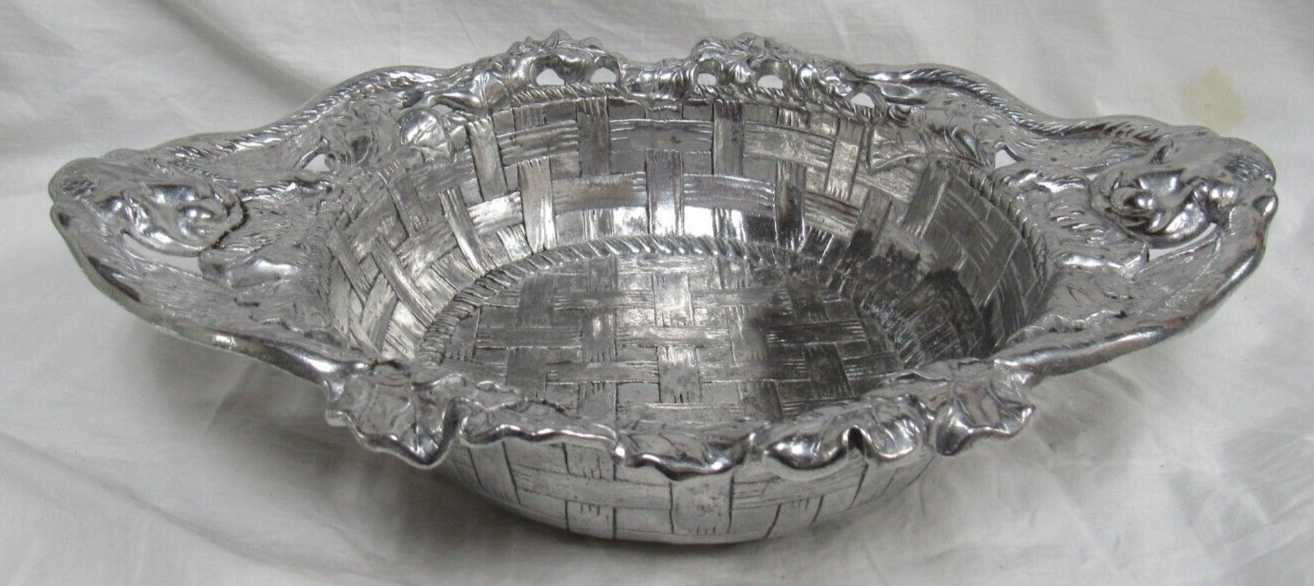 1998 Arthur Court Aluminum Bunny Rabbit Bowl Easter Basket Weave Dish 15" X 11" - £17.13 GBP