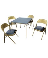 Vintage MCM Mecoline Gold Card Folding Table &amp; 4 Chairs Set – Black Viny... - $110.96 CAD