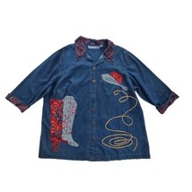 Liz &amp; Me Women&#39;s Plus Size 1X Denim Tunic Top Embroidered 100% Cotton  - £3.97 GBP