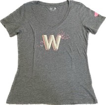 Women&#39;s New Era V-Neck T Shirt - Size L - Pink Leaves - Super Soft - Gray Color - £4.35 GBP