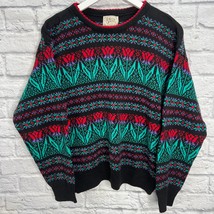 Vintage Native America by Alps Womens Sweater Size M Black Teal Stripe 90s - £27.62 GBP