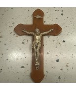 Vintage Butterscotch Bakelite Crucifix &amp; Goldtone Jesus Christ INRI 5 1/... - $56.36 CAD