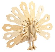 Peacock 3D Wooden Puzzle DIY 3 Dimensional Wood Build It Yourself Bird - $6.92