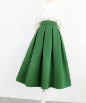 Winter Green Houndstooth Midi Skirt Women Plus Size A-line Wool Midi Party Skirt image 9