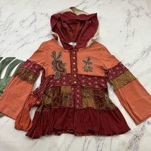 Elements Wearable Art Lynn Brooks Hooded Sweater Size L Red Orange Patch... - $36.62