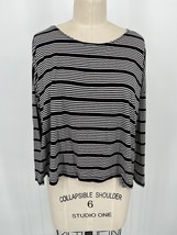Comfy USA Boxy T-Shirt Sz S Black White Striped Long Sleeve Side Slit Lagenlook - £19.26 GBP