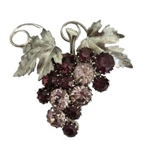 Vintage Grape Cluster Brooch Silver Tone Purple Glass Cabachons - $22.76