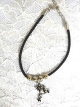 CLIMBING TREE FROG PEWTER CHARM BLACK CORD &amp; BEADS CHARM BRACELET 6 - 8 ... - $110.27 MXN