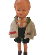 Vintage German Doll Trachten Puppen Hard Plastic Boy In Lederhosen Sleep... - $22.10 CAD