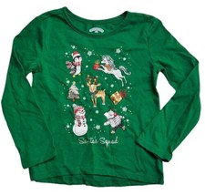 Holiday Time Girls Xs-(4-5) Christmas Green Tee Top Long Sleeve Penquin ... - $8.90