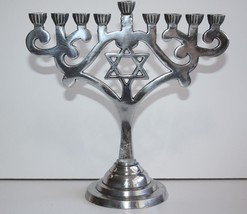 Modern Judaica Aluminium Hanukkah Lamp Jewish Menorah Holy Land Israel Jerusalem - £29.60 GBP