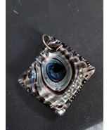 Beautiful Fused Dichroic Glass Pendant 1.5&quot; Black, Green, Blue Swirl Des... - $31.17 CAD