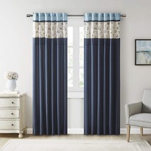 Madison Park Serene Embroidered Light Filtering Treatment Curtain Rod, Navy - £25.95 GBP