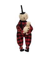 primitive rustic farmhouse buffalo plaid Pajamas SNOWMAN 27" fabric DOLL - $59.99