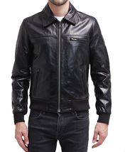 Men Leather Jacket Black Slim fit Biker Motorcycle Genuine Lambskin Jacket MJ060 - £93.92 GBP