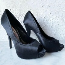 Steve Madden Feelixx Black Satin Rhinestones Peep Toe Platform Pumps Hee... - $37.95