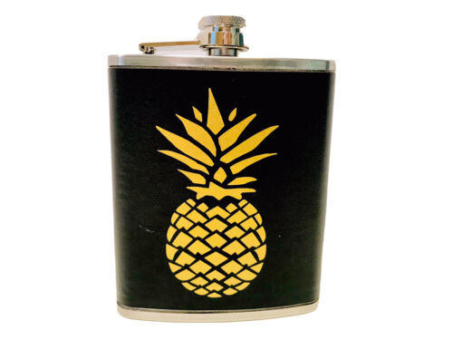 Wild Eye Designs Stainless Steel Faux Leather Wrapped Gold Pineapple Flask 7oz. - £13.54 GBP