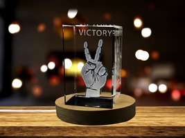 LED Base included | Victory Sign 3D Engraved Crystal Keepsake - £31.49 GBP - £315.05 GBP