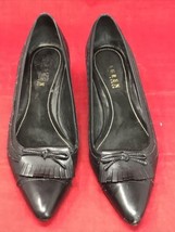 Ralph Lauren Chelle 7.5 B Black Leather Kiltie Pump Kitten Heel Pointed Toe - $24.74