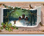 Raphael Tuck Oak Panel Happy Christmas Night Cabin UNP Embossed DB Postc... - $3.91
