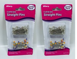 LOT OF 2 Allary Craft &amp; Sew 100 Straight Pins Pearlized and Assorted Colors - £6.17 GBP