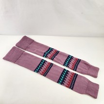 Vintage Hand Knit Purple Pink Leg Warmers 1980s Striped Geometric Fitness - £15.42 GBP