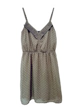Be Bop Womens S Tan Swiss Dot Empire Elastic Waist V Ruffle Neck Chiffon... - $12.95