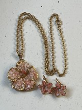Lot of Demi Goldtone Chain w Coral Nugget Plumeria Flower Pendant &amp; Matching Cli - £17.58 GBP
