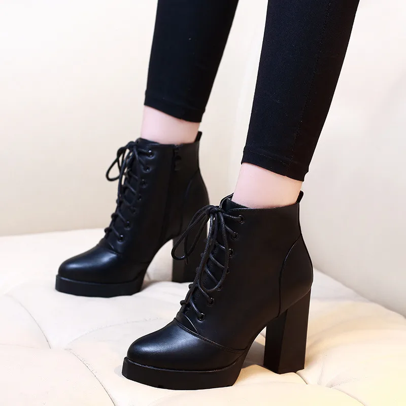 Women Ankle Boots Square High Heel Boots For Woman Fashion Zip Black Autumn Wint - £207.15 GBP