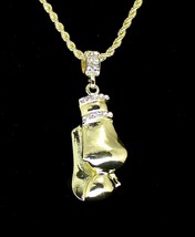 Boxing Gloves Pendant Necklace 14k Gold Plated Men 24&quot; Round Rope Chain - £7.60 GBP