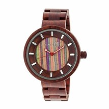 NEW Earth EW2507 Unisex Eco-Friendly Multi-Color Stripe Dial Red Wood Root Watch - £58.04 GBP