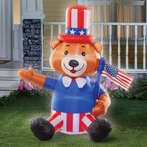 4FT Airblown Inflatable Patriotic Uncle Sam Bear Lighted July 4th Outdoor Decor - £32.34 GBP