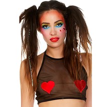 Mesh Crop Top Red Heart Patches Halter Neck Sleeveless Sheer Rave 337824 Small - £19.71 GBP