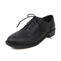 Vintage Flats Women Oxfords Shoes Casual Slip-on Female Derby Shoe Creeper Black - £42.18 GBP