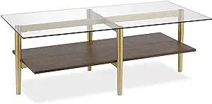Otto 47&#39;&#39; Wide Rectangular Coffee Table With Mdf Shelf In Gold And Walnut - $293.99