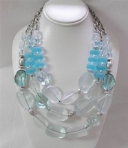 Chico&#39;s Aqua Necklace Multi Strand Icy Blue Beads with Silver Accents $69 - £17.90 GBP