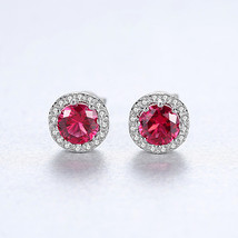Colored Gems Earrings S925 Silver Stud Earrings Simple Round Studs Silver Source - £18.38 GBP