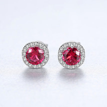 Colored Gems Earrings S925 Silver Stud Earrings Simple Round Studs Silver Source - $23.00