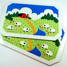 Farm Scene 7x10&quot; Hot Pad Set 1980s Ballonoff Nina Sheep Windmill Trivets... - $19.70