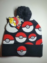 NWT Bioworld Pokemon Pokeball Youth Knitted Beanie Hat Cap Pom Winter Kids NEW - £11.06 GBP