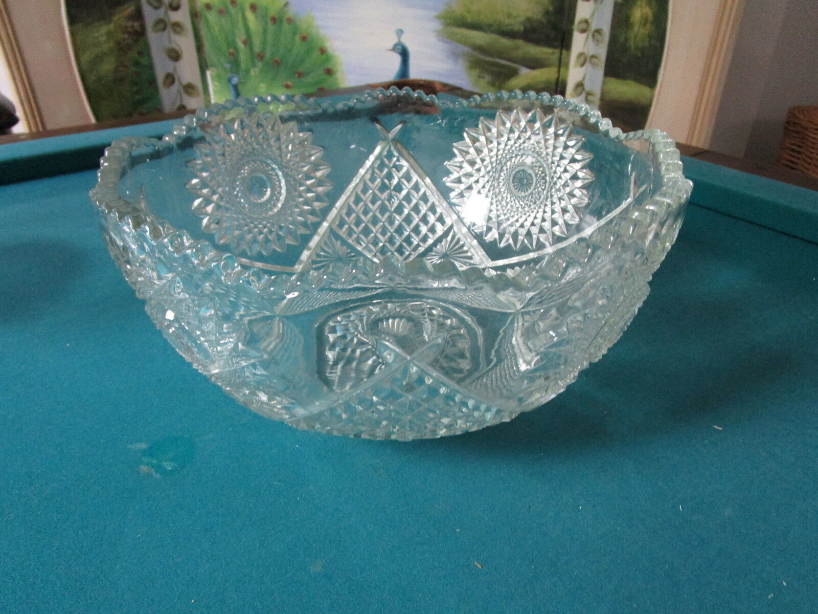 Beautiful star pattern  Glass PUNCH BOWL w/Scalloped Rim no cups[*] - $101.96