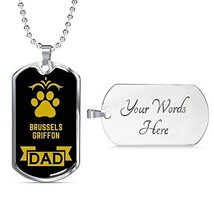 Dog Lover Gift Brussels Griffon Dad Dog Necklace Engraved Stainless Steel Dog Ta - £38.90 GBP