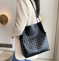 Leather luxury woven shoulder bag tote work commute shop - £64.23 GBP