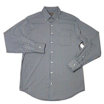 Peter Millar Mens Medium Summer Comfort Button Up Shirt Blue Plaid Long ... - £22.56 GBP