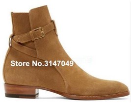 Handmade Vintage Men Genuine Leather Suede Boots Wyatt Classic Harness Ankle Buc - £157.52 GBP