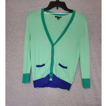 Girl's Tommy Hilfiger Green Purple Color Block  Pockets Cardigan Sweater Medium - $17.81