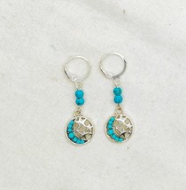 Turquoise Gemstone Crescent Moon and Stars Dangle Earrings w Lever backs - $15.00