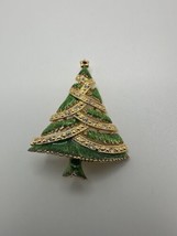 Vintage Christmas Tree Enamel Rhinestone Brooch 5cm - £15.65 GBP