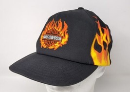 Vintage Harley Davidson Snapback Baseball Hat Cap Made in USA Flame Fire Black - £70.08 GBP